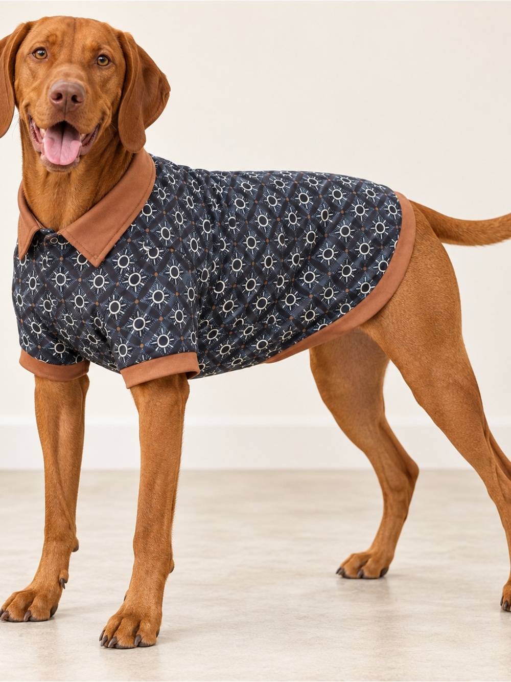 Griffy & Drake Navy Geometric Collared Dog Shirt 2XL
